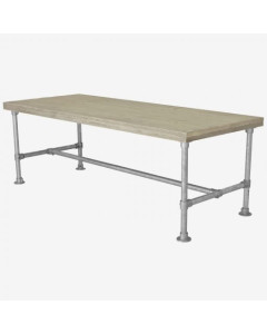 A table made from scaffold tubing. Shown with a wooden top (not included)